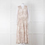 Anine Bing Mia White And Sand Seashell-Print Midi Dress