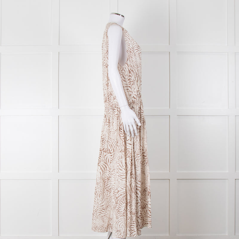 Anine Bing Mia White And Sand Seashell-Print Midi Dress
