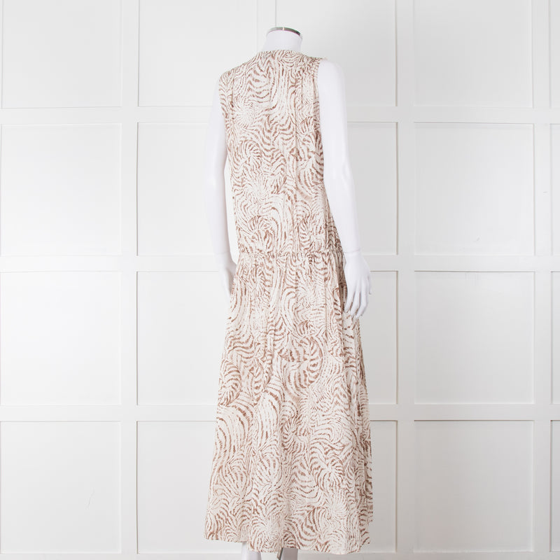 Anine Bing Mia White And Sand Seashell-Print Midi Dress