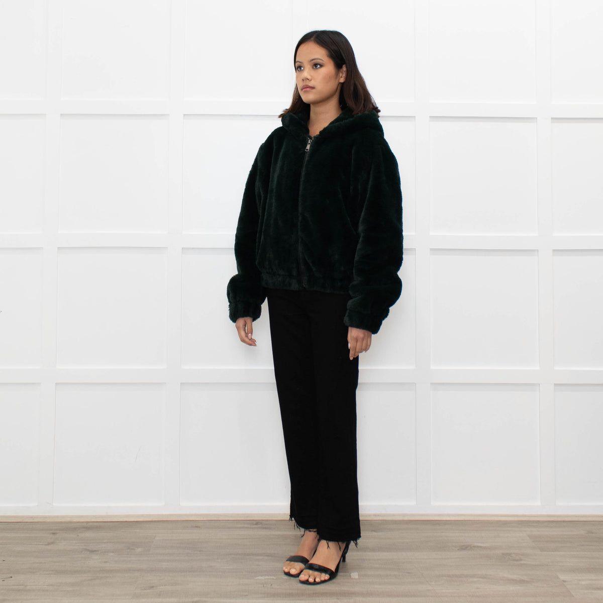 7 For All Mankind Green Faux Fur Jacket