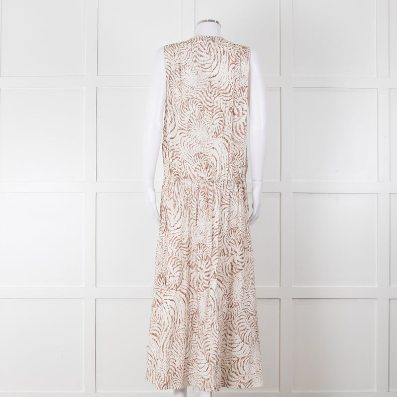 Anine Bing Mia White And Sand Seashell-Print Midi Dress