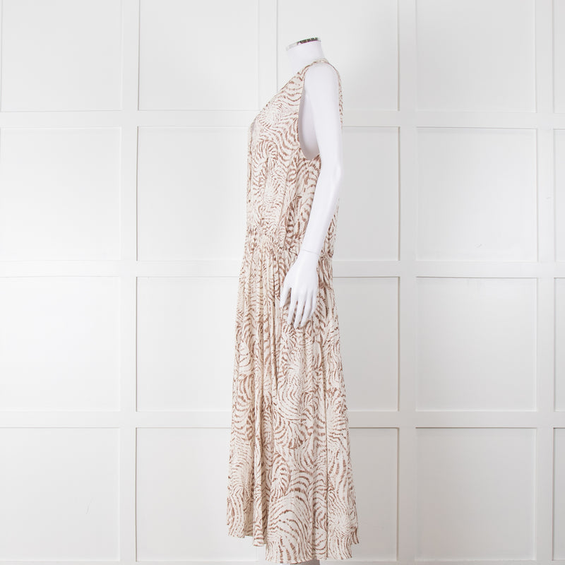 Anine Bing Mia White And Sand Seashell-Print Midi Dress