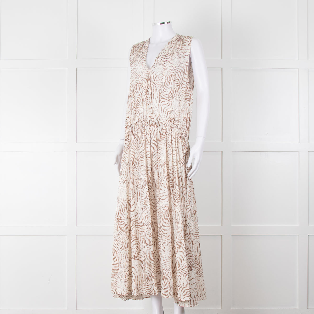 Anine Bing Mia White And Sand Seashell-Print Midi Dress