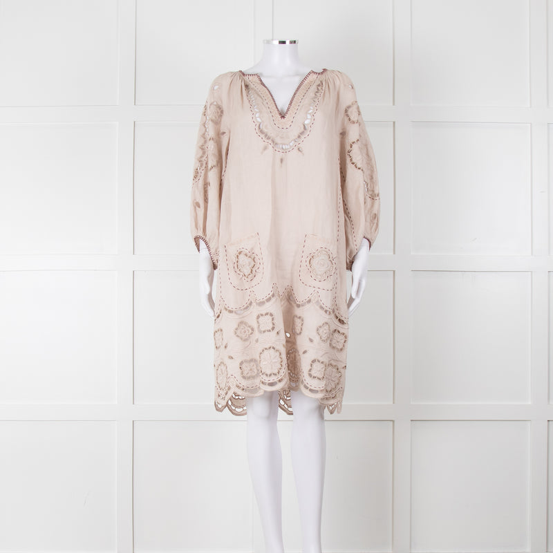 My Sleeping Gypsy Beige Linen Dress With Cut Out Pattern