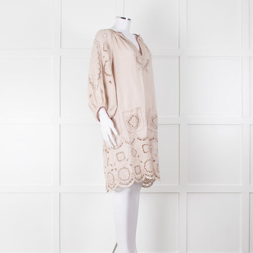 My Sleeping Gypsy Beige Linen Dress With Cut Out Pattern