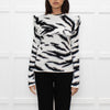 Philosophy White Black Print Frill Shoulders Knitted Top