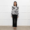 Philosophy White Black Print Frill Shoulders Knitted Top