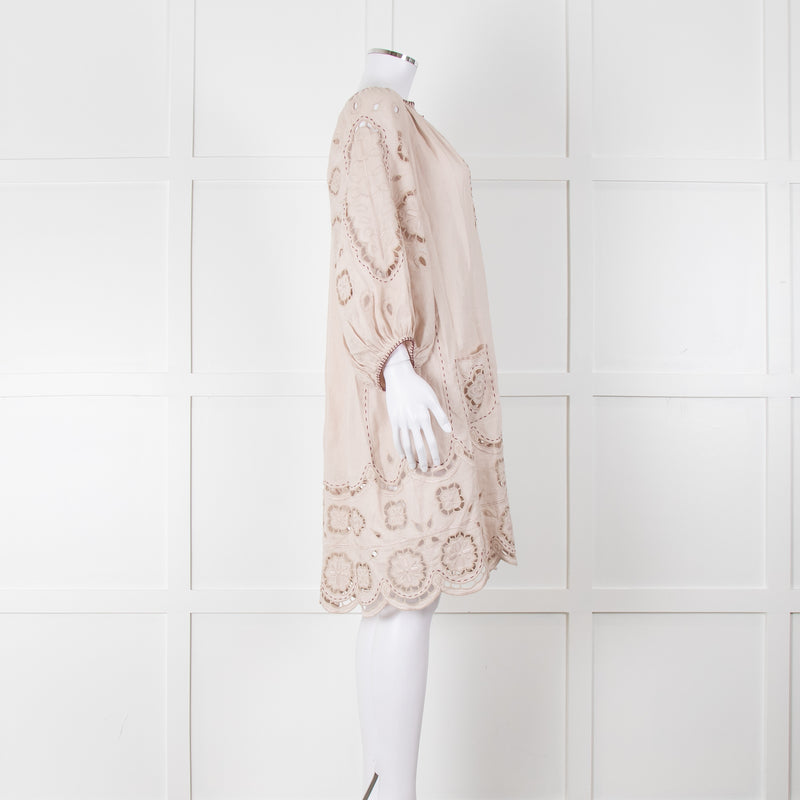 My Sleeping Gypsy Beige Linen Dress With Cut Out Pattern