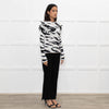 Philosophy White Black Print Frill Shoulders Knitted Top