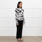 Philosophy White Black Print Frill Shoulders Knitted Top