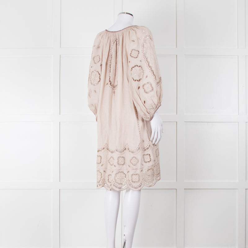 My Sleeping Gypsy Beige Linen Dress With Cut Out Pattern
