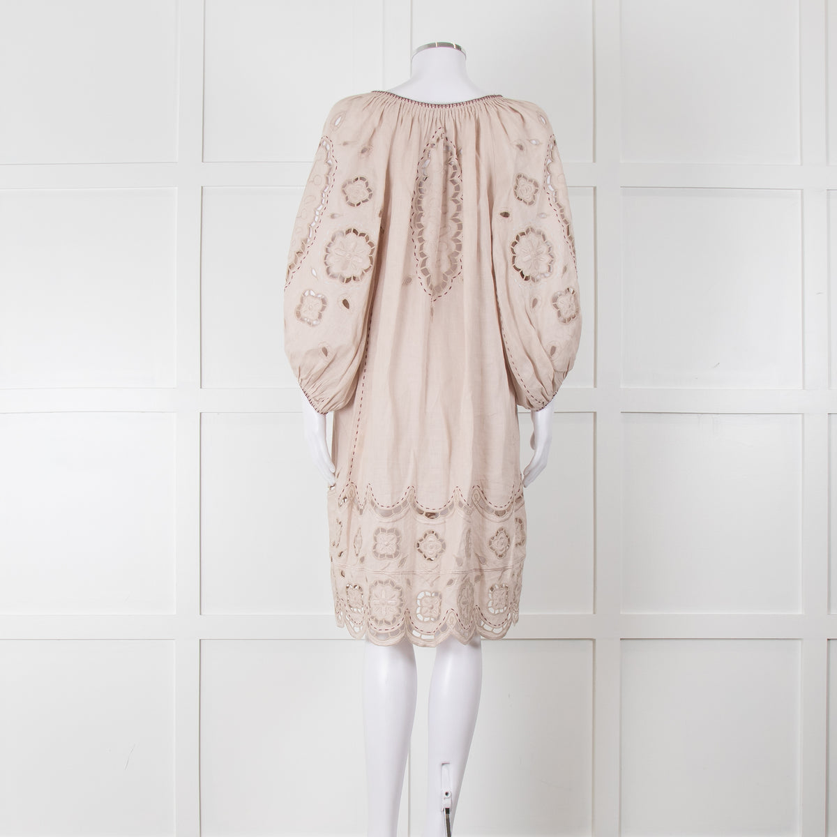 My Sleeping Gypsy Beige Linen Dress With Cut Out Pattern