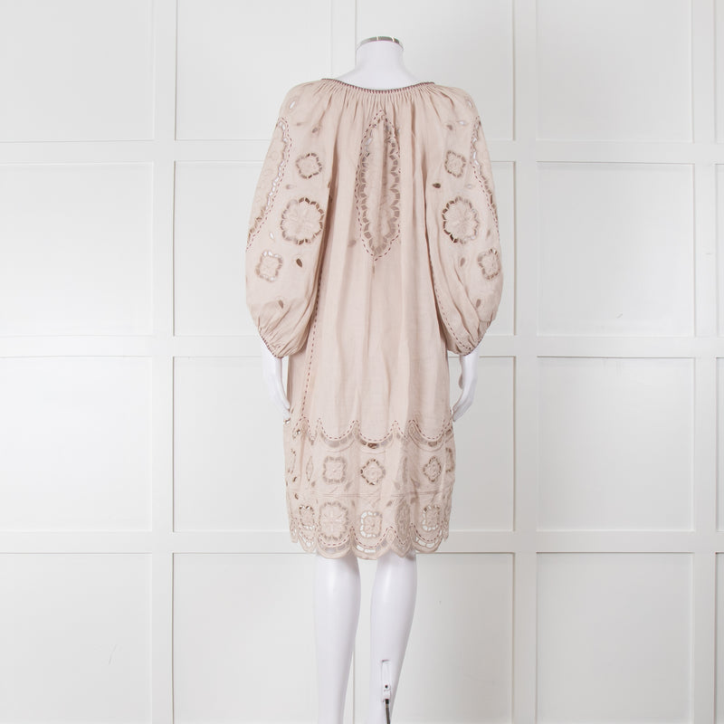 My Sleeping Gypsy Beige Linen Dress With Cut Out Pattern
