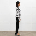 Philosophy White Black Print Frill Shoulders Knitted Top