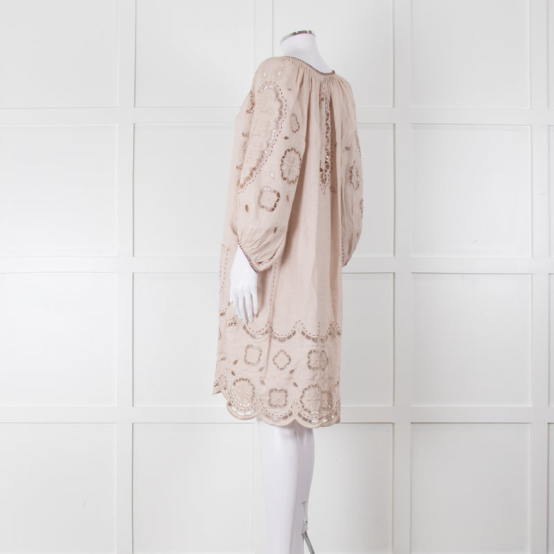 My Sleeping Gypsy Beige Linen Dress With Cut Out Pattern