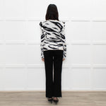 Philosophy White Black Print Frill Shoulders Knitted Top
