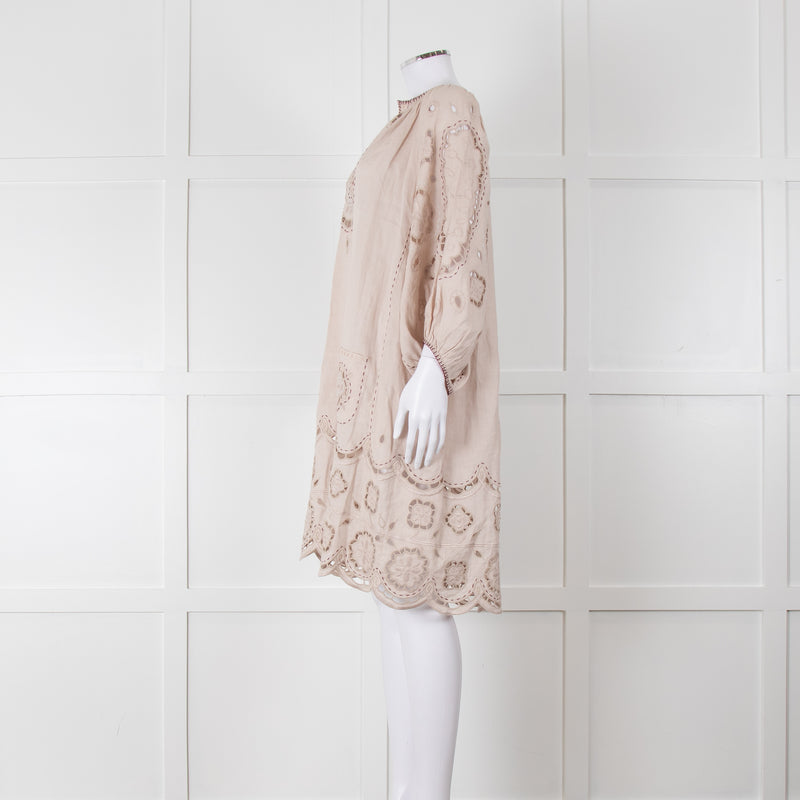 My Sleeping Gypsy Beige Linen Dress With Cut Out Pattern