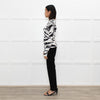 Philosophy White Black Print Frill Shoulders Knitted Top