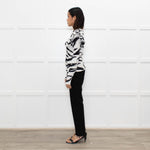 Philosophy White Black Print Frill Shoulders Knitted Top
