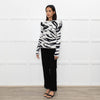 Philosophy White Black Print Frill Shoulders Knitted Top