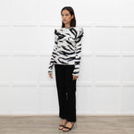 Philosophy White Black Print Frill Shoulders Knitted Top