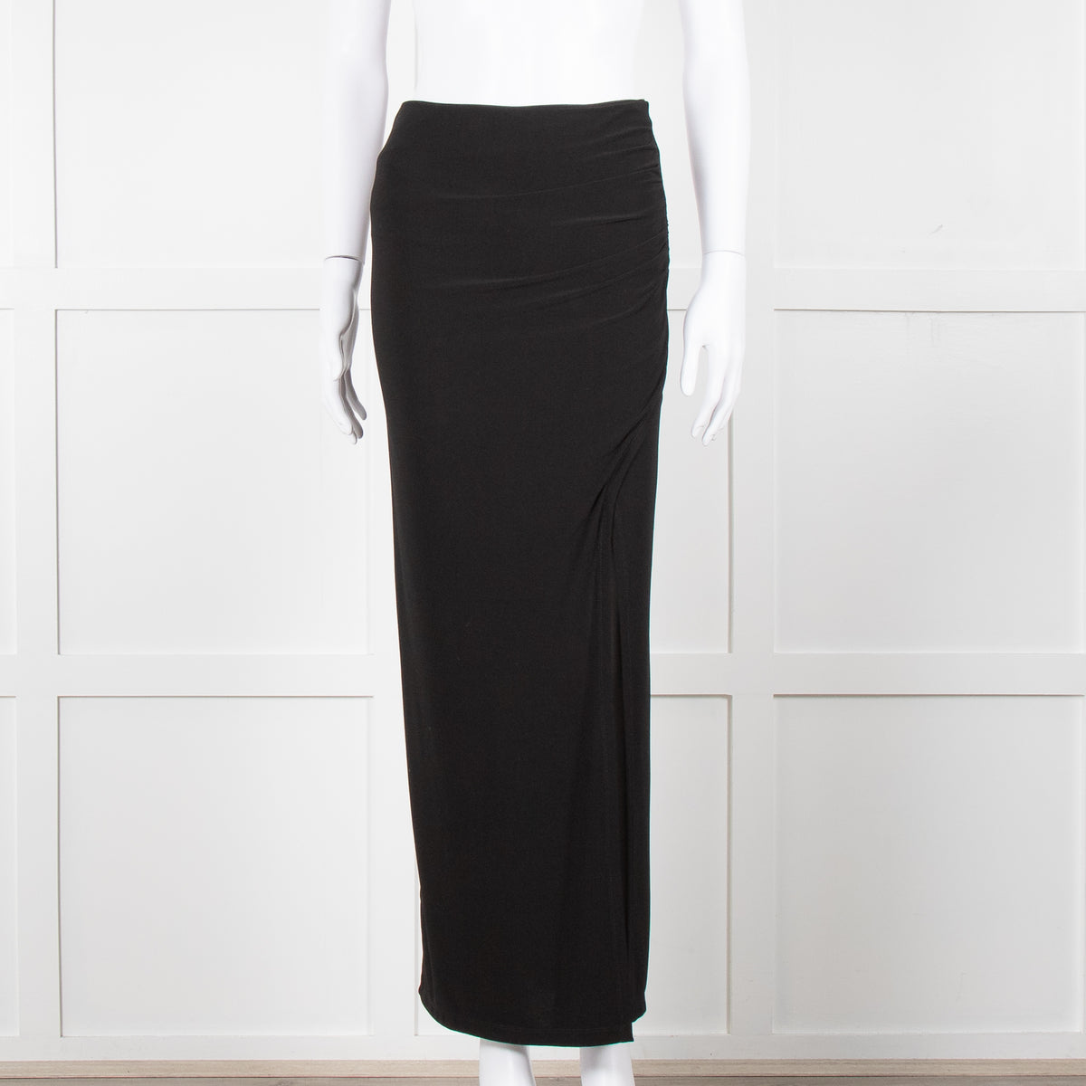 Alice + Olivia Black Maxi Skirt With Side Ruche &  Split