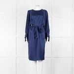 Iris & Ink Blue Long Sleeve Tie Waist Midi Dress