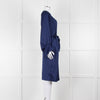 Iris & Ink Blue Long Sleeve Tie Waist Midi Dress
