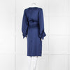 Iris & Ink Blue Long Sleeve Tie Waist Midi Dress