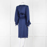 Iris & Ink Blue Long Sleeve Tie Waist Midi Dress
