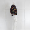 Caroline Constas Black Floral Puff Sleeve Top