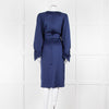 Iris & Ink Blue Long Sleeve Tie Waist Midi Dress