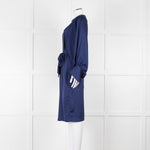 Iris & Ink Blue Long Sleeve Tie Waist Midi Dress