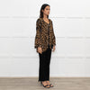 Miss June Black Brown Animal Print Long Sleeve Top