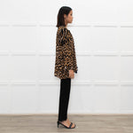 Miss June Black Brown Animal Print Long Sleeve Top