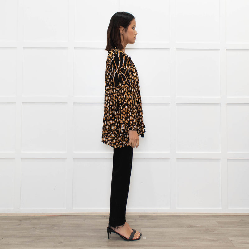 Miss June Black Brown Animal Print Long Sleeve Top