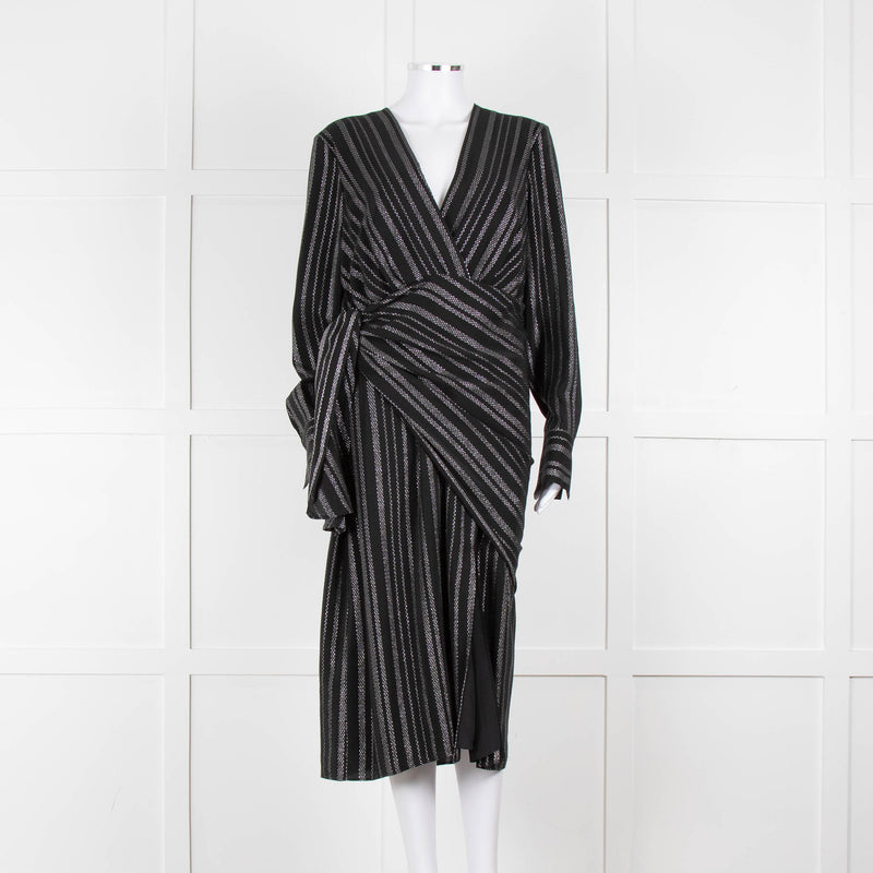 Altuzarra Black Draped Waist Midi Dress with Long Sleeves