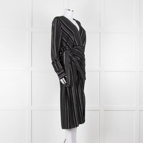 Altuzarra Black Draped Waist Midi Dress with Long Sleeves