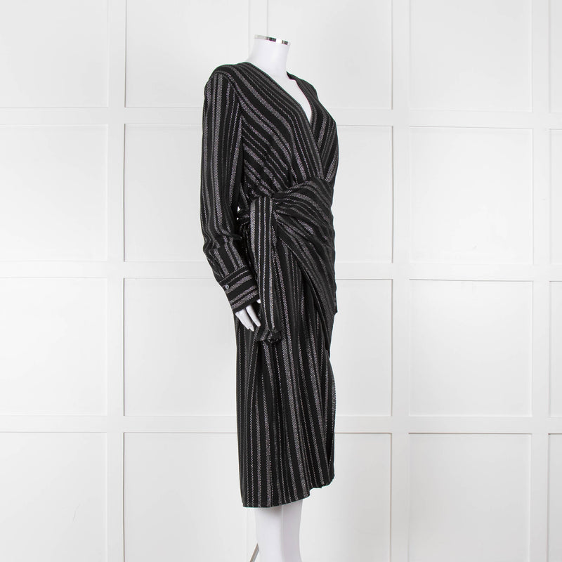 Altuzarra Black Draped Waist Midi Dress with Long Sleeves