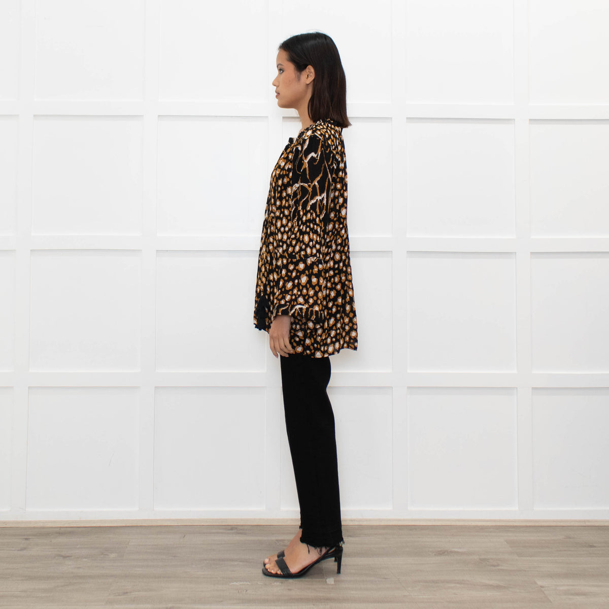 Miss June Black Brown Animal Print Long Sleeve Top