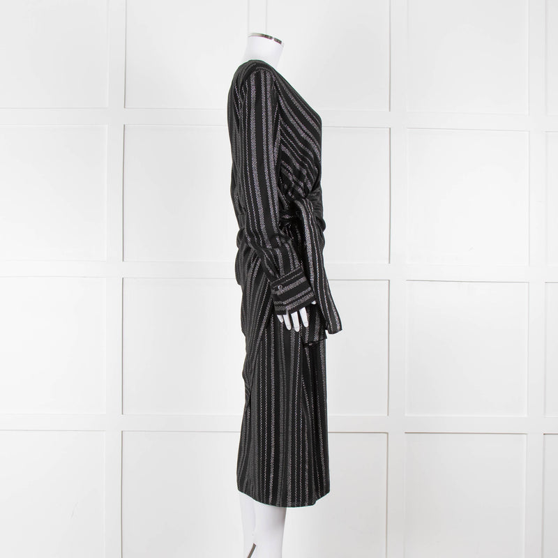 Altuzarra Black Draped Waist Midi Dress with Long Sleeves