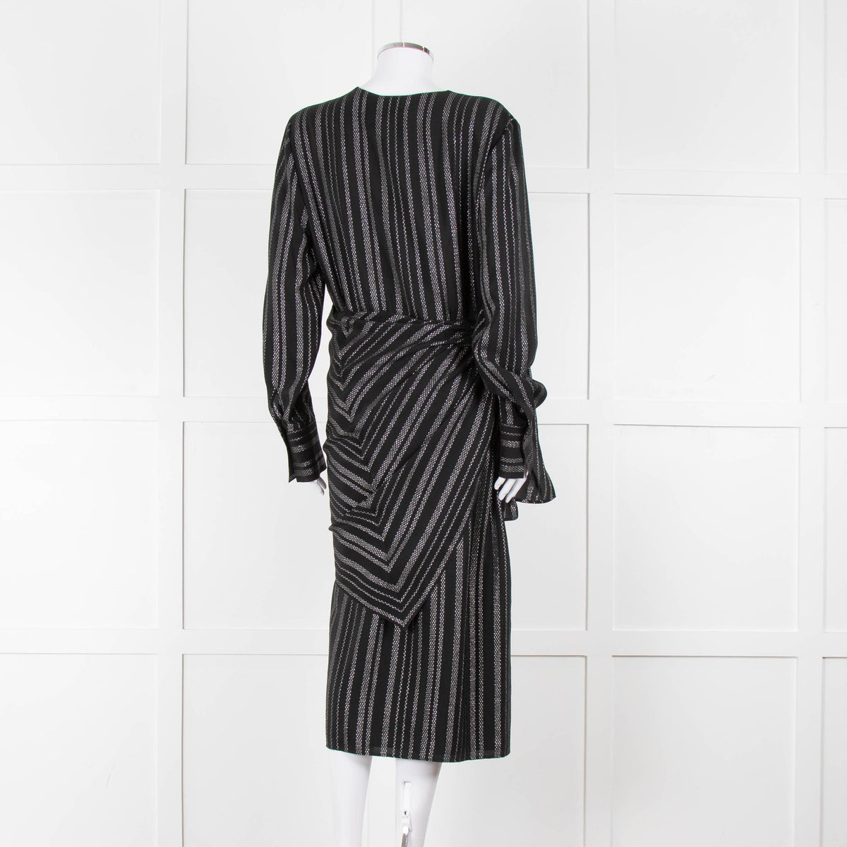 Altuzarra Black Draped Waist Midi Dress with Long Sleeves