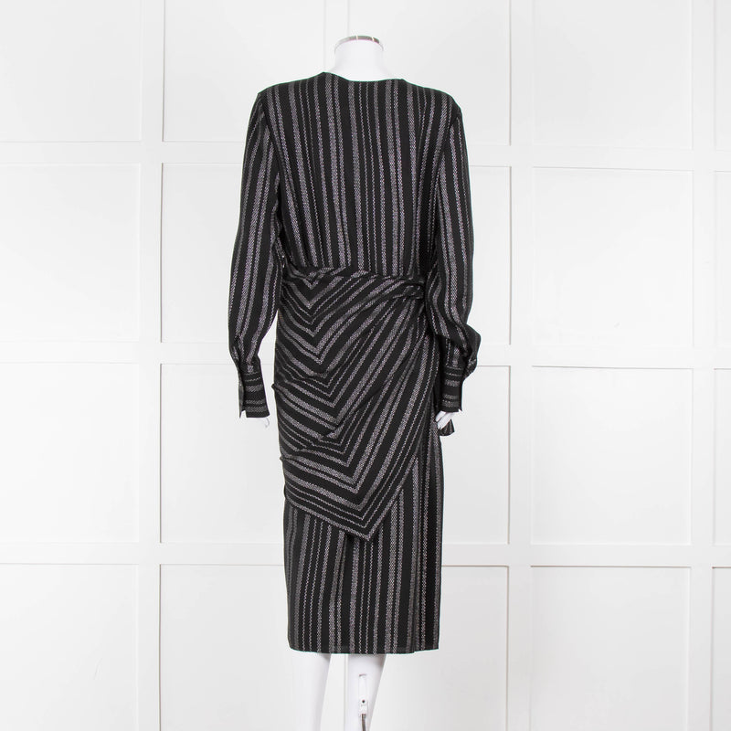 Altuzarra Black Draped Waist Midi Dress with Long Sleeves