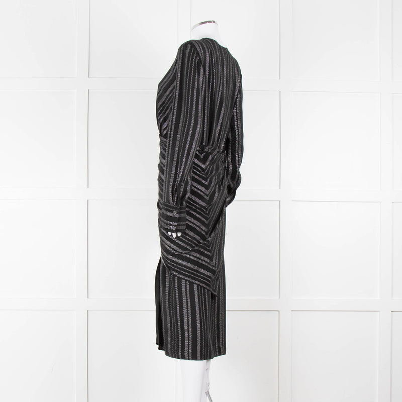 Altuzarra Black Draped Waist Midi Dress with Long Sleeves