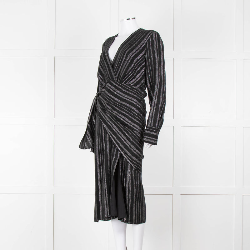 Altuzarra Black Draped Waist Midi Dress with Long Sleeves