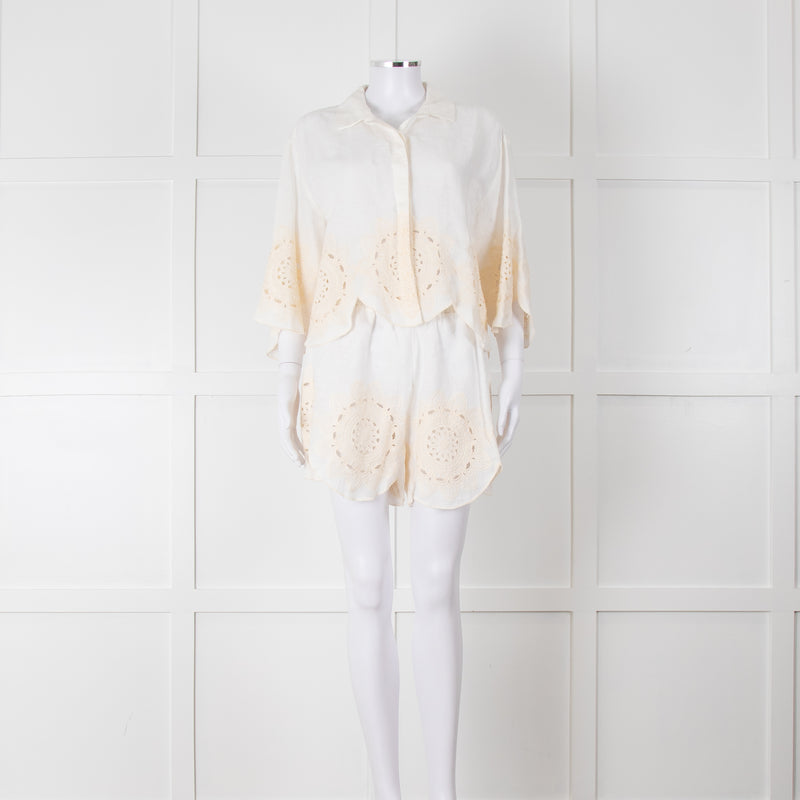 Greek Achaic Kori White Linen Broderie Anglaise Co-Ord