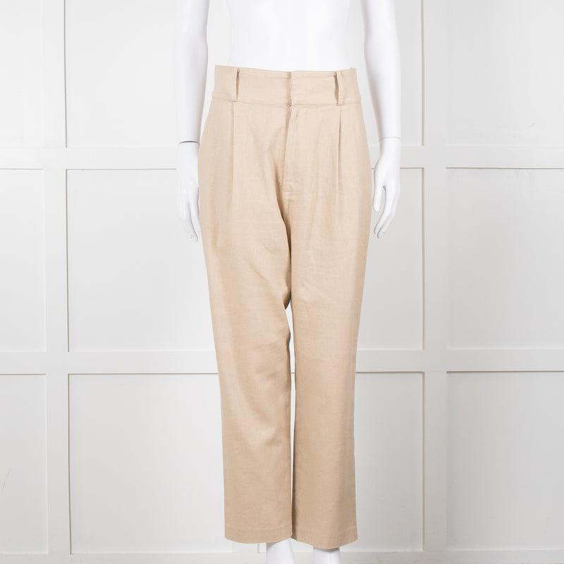 Anine Bing Beige Linen Trousers With Front Pleats