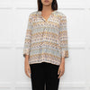 Dea Kudibal White Brown Blue Geometric Print Top