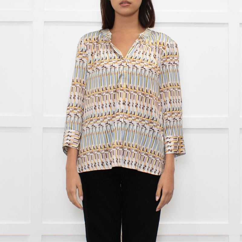 Dea Kudibal White Brown Blue Geometric Print Top