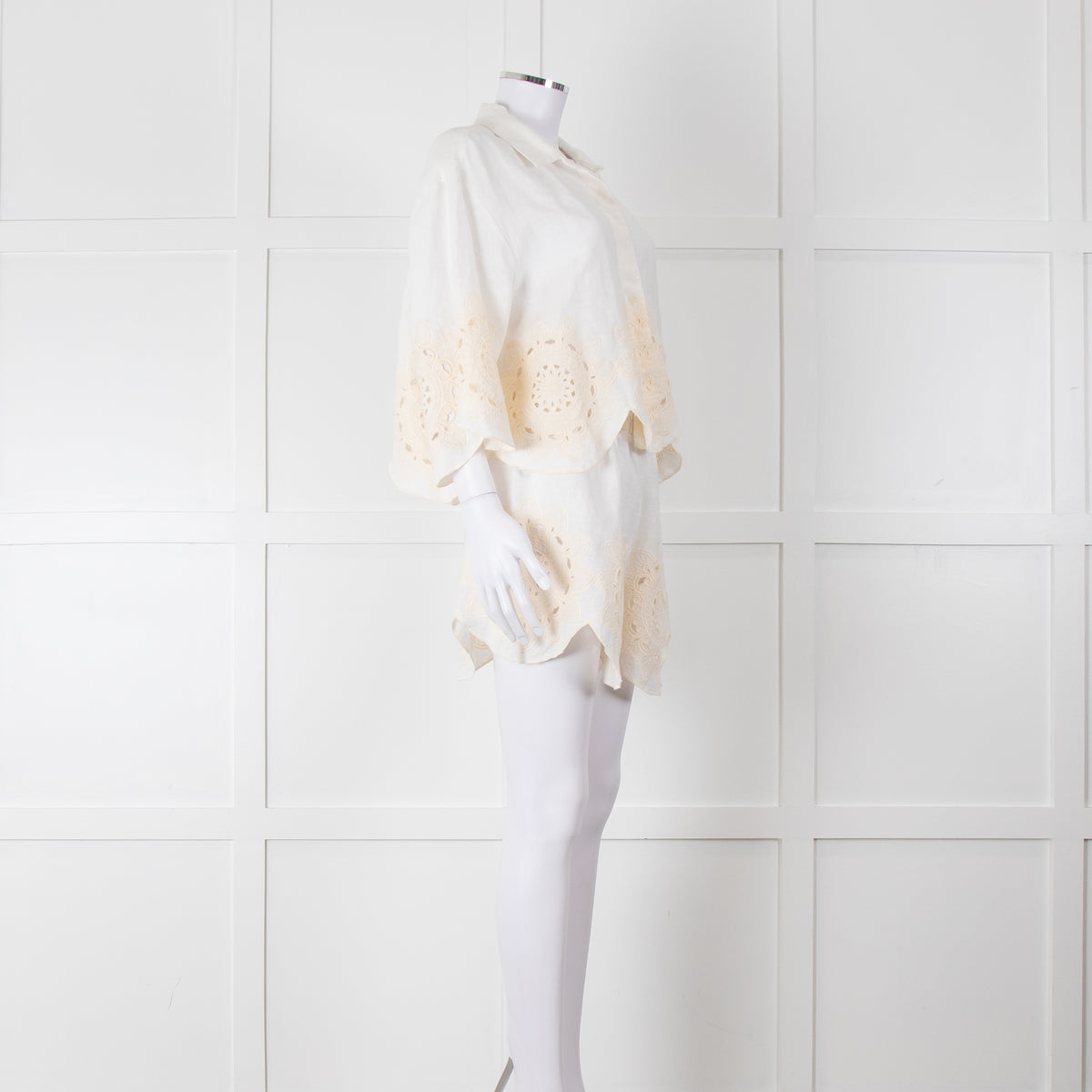 Greek Achaic Kori White Linen Broderie Anglaise Co-Ord